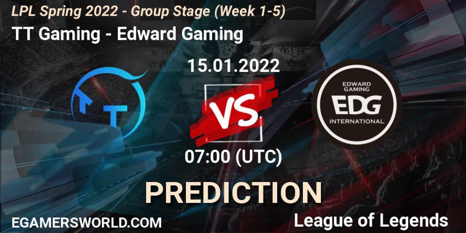 TT Gaming - Edward Gaming: ennuste. 15.01.2022 at 07:00, LoL, LPL Spring 2022 - Group Stage (Week 1-5)