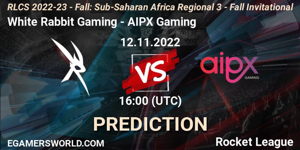 White Rabbit Gaming - AIPX Gaming: ennuste. 12.11.2022 at 16:00, Rocket League, RLCS 2022-23 - Fall: Sub-Saharan Africa Regional 3 - Fall Invitational