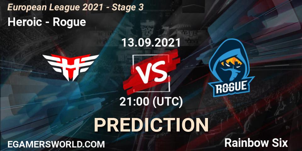Heroic - Rogue: ennuste. 13.09.2021 at 21:00, Rainbow Six, European League 2021 - Stage 3