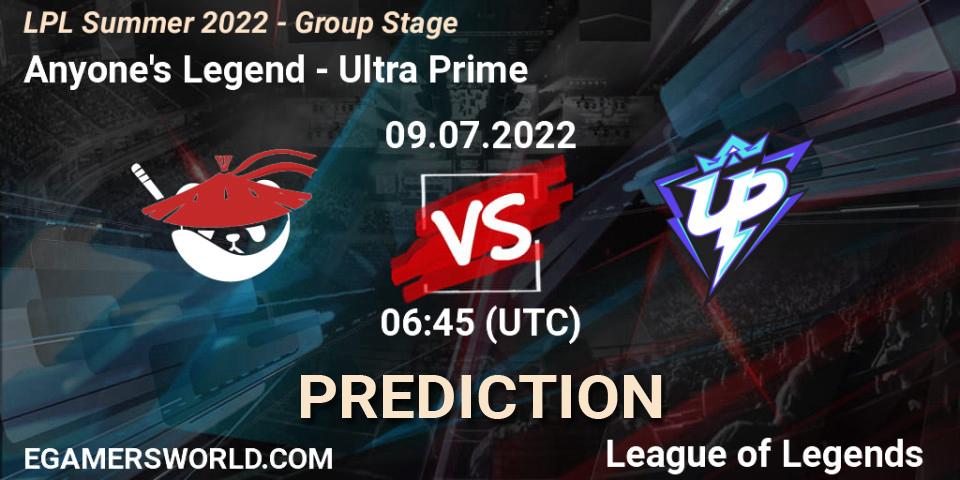 Anyone's Legend - Ultra Prime: ennuste. 09.07.22, LoL, LPL Summer 2022 - Group Stage