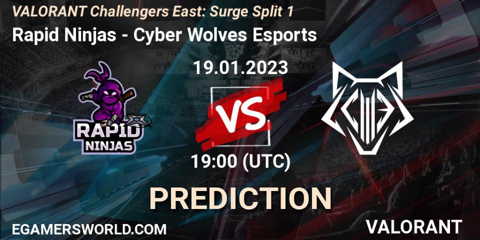 Rapid Ninjas - Cyber Wolves Esports: ennuste. 19.01.2023 at 20:00, VALORANT, VALORANT Challengers 2023 East: Surge Split 1