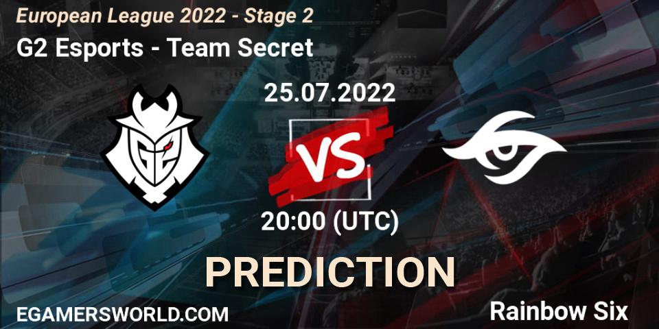 G2 Esports - Team Secret: ennuste. 25.07.2022 at 19:00, Rainbow Six, European League 2022 - Stage 2
