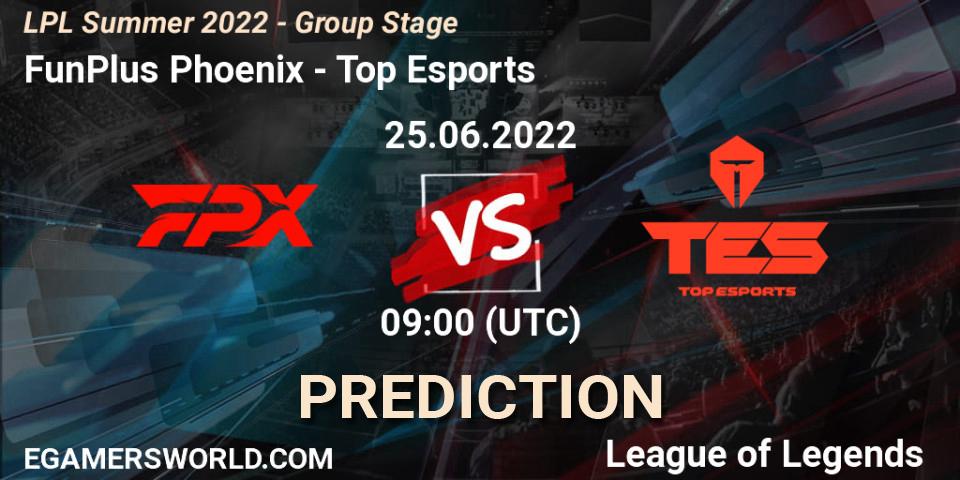 FunPlus Phoenix - Top Esports: ennuste. 25.06.2022 at 10:00, LoL, LPL Summer 2022 - Group Stage