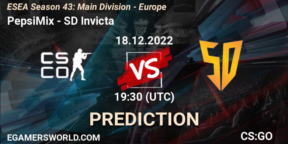 PepsiMix - SD Invicta: ennuste. 19.12.2022 at 18:00, Counter-Strike (CS2), ESEA Season 43: Main Division - Europe
