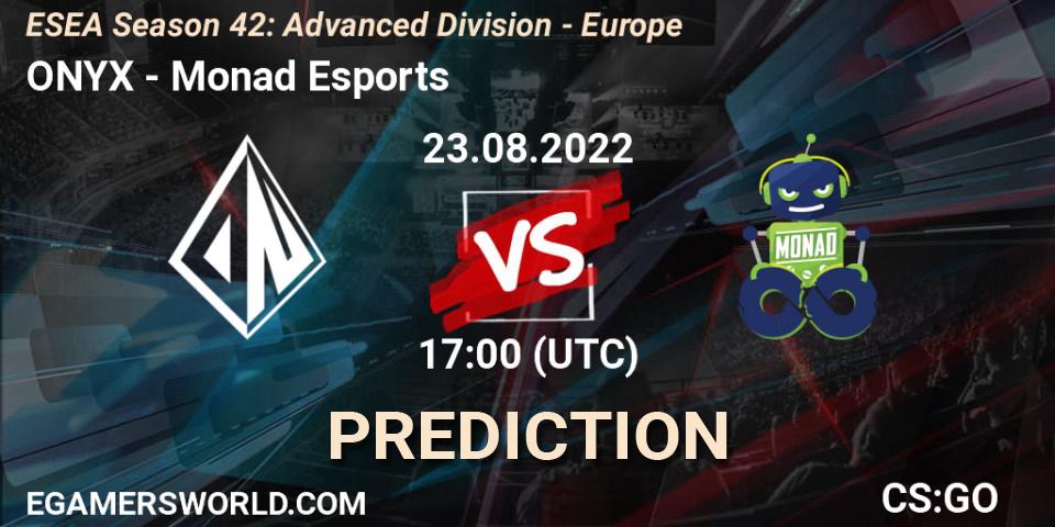 ONYX - Monad Esports: ennuste. 30.08.2022 at 16:00, Counter-Strike (CS2), ESEA Season 42: Advanced Division - Europe
