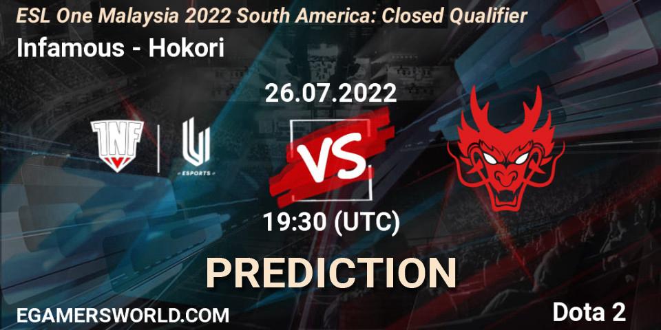 Infamous - Hokori: ennuste. 26.07.2022 at 19:35, Dota 2, ESL One Malaysia 2022 South America: Closed Qualifier