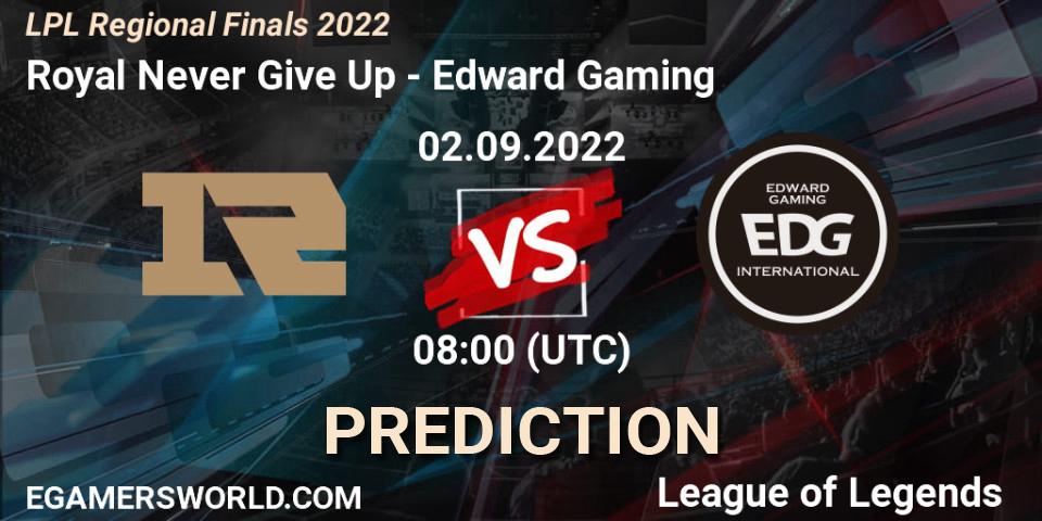 Royal Never Give Up - Edward Gaming: ennuste. 02.09.22, LoL, LPL Regional Finals 2022