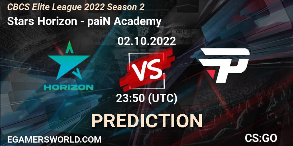 Stars Horizon - paiN Academy: ennuste. 02.10.2022 at 23:50, Counter-Strike (CS2), CBCS Elite League 2022 Season 2