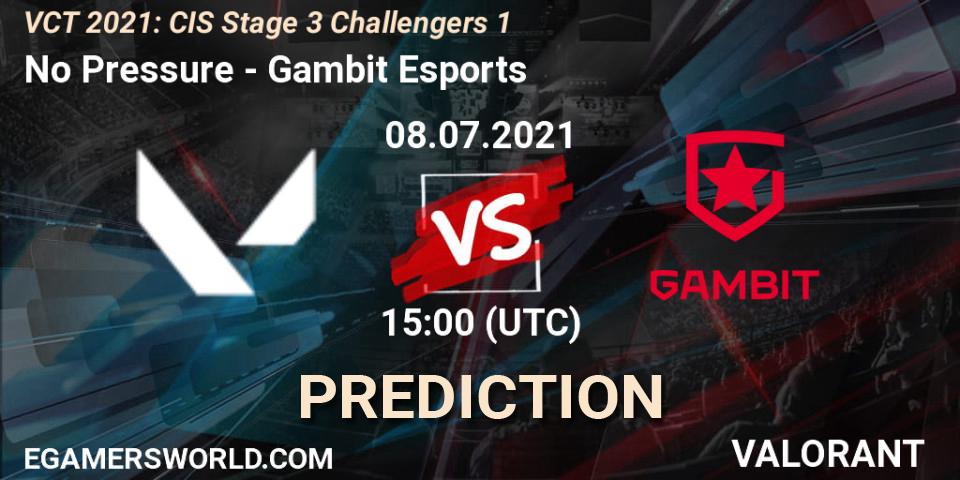 No Pressure - Gambit Esports: ennuste. 08.07.2021 at 15:00, VALORANT, VCT 2021: CIS Stage 3 Challengers 1