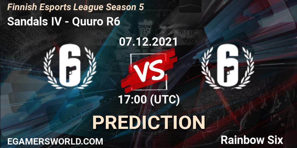 Sandals IV - Quuro R6: ennuste. 07.12.2021 at 17:00, Rainbow Six, Finnish Esports League Season 5