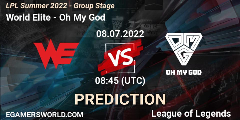 World Elite - Oh My God: ennuste. 08.07.2022 at 09:00, LoL, LPL Summer 2022 - Group Stage