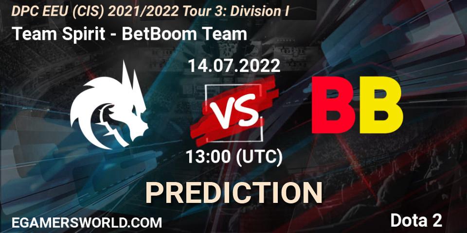 Team Spirit - BetBoom Team: ennuste. 14.07.22, Dota 2, DPC EEU (CIS) 2021/2022 Tour 3: Division I
