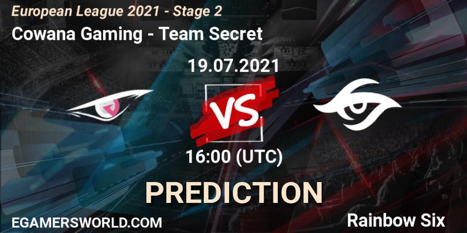 Cowana Gaming - Team Secret: ennuste. 19.07.2021 at 16:00, Rainbow Six, European League 2021 - Stage 2