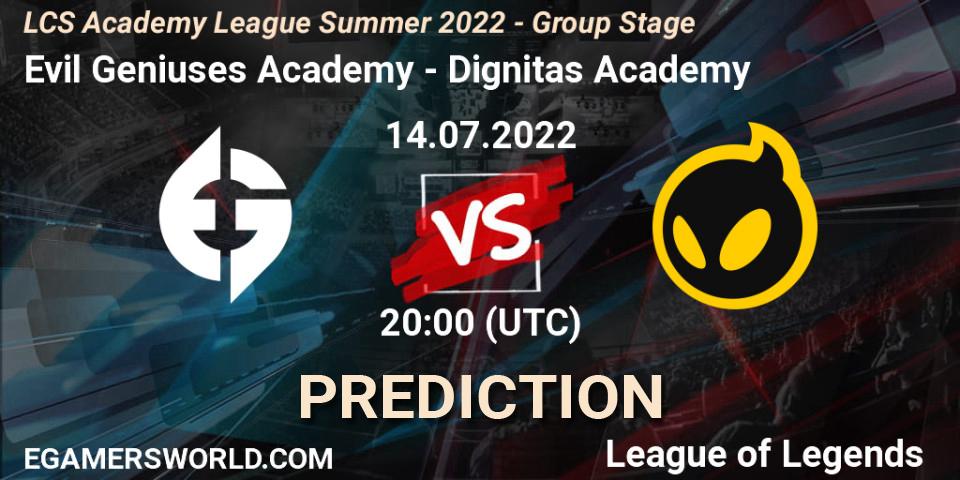 Evil Geniuses Academy - Dignitas Academy: ennuste. 14.07.22, LoL, LCS Academy League Summer 2022 - Group Stage
