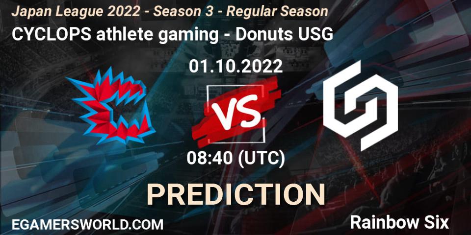 CYCLOPS athlete gaming - Donuts USG: ennuste. 01.10.2022 at 08:40, Rainbow Six, Japan League 2022 - Season 3 - Regular Season