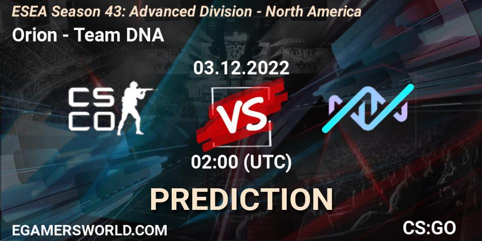 Orion - Team DNA: ennuste. 03.12.22, CS2 (CS:GO), ESEA Season 43: Advanced Division - North America