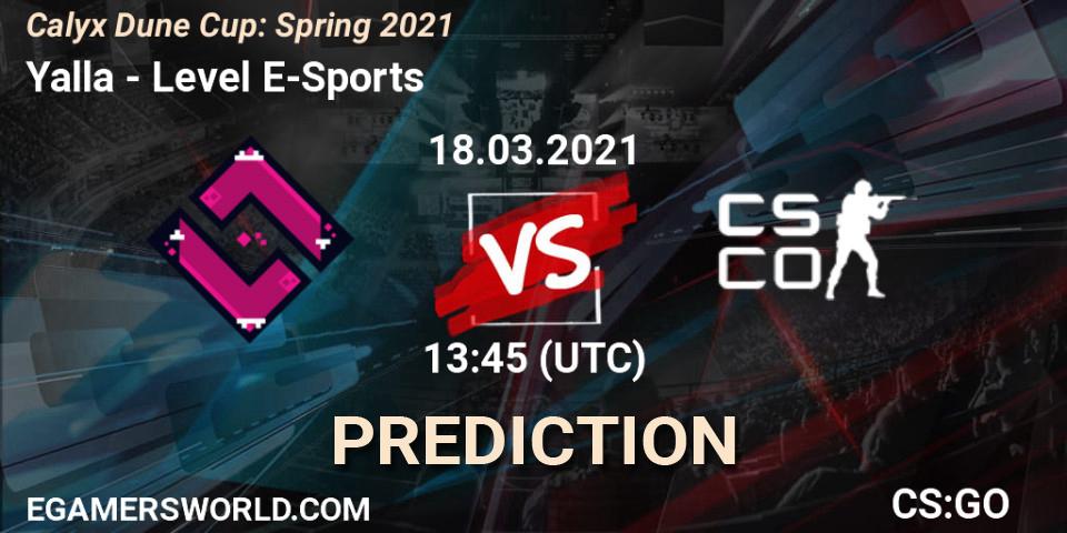 Yalla - Level E-Sports: ennuste. 18.03.21, CS2 (CS:GO), Calyx Dune Cup: Spring 2021