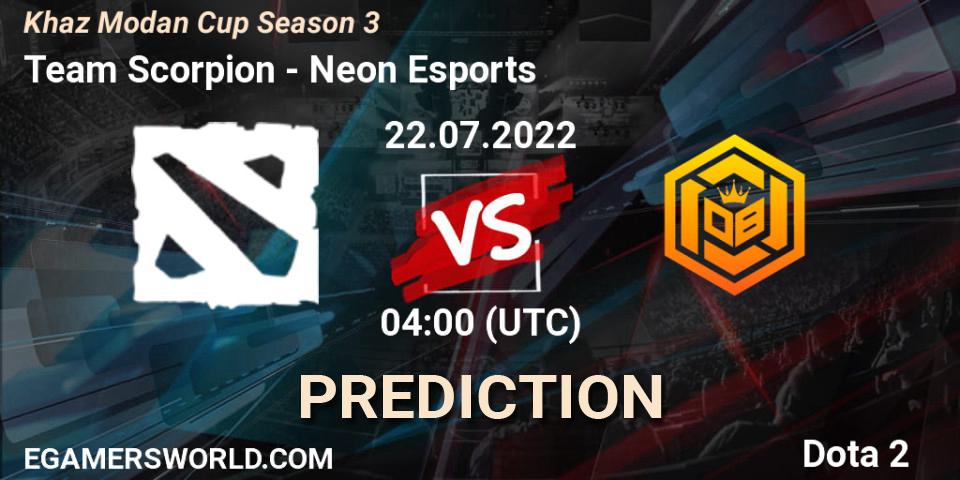 Team Scorpion - Neon Esports: ennuste. 22.07.2022 at 04:08, Dota 2, Khaz Modan Cup Season 3