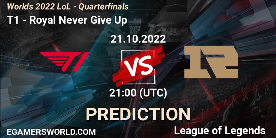T1 - Royal Never Give Up: ennuste. 21.10.22, LoL, Worlds 2022 LoL - Quarterfinals