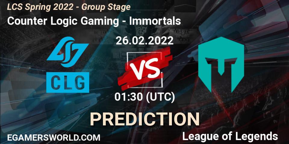 Counter Logic Gaming - Immortals: ennuste. 26.02.22, LoL, LCS Spring 2022 - Group Stage