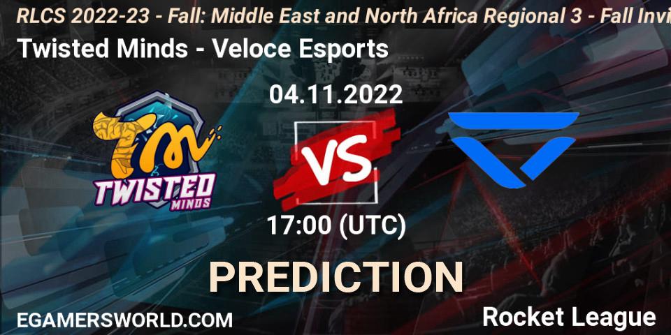 Twisted Minds - Veloce Esports: ennuste. 04.11.22, Rocket League, RLCS 2022-23 - Fall: Middle East and North Africa Regional 3 - Fall Invitational
