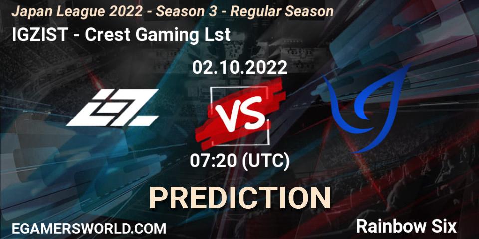 IGZIST - Crest Gaming Lst: ennuste. 02.10.2022 at 07:20, Rainbow Six, Japan League 2022 - Season 3 - Regular Season