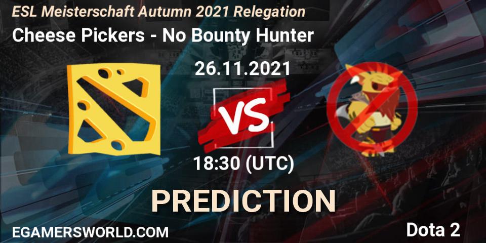Cheese Pickers - No Bounty Hunter: ennuste. 26.11.2021 at 18:30, Dota 2, ESL Meisterschaft Autumn 2021 Relegation