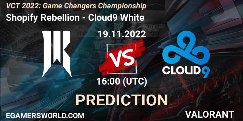Shopify Rebellion - Cloud9 White: ennuste. 19.11.2022 at 15:15, VALORANT, VCT 2022: Game Changers Championship