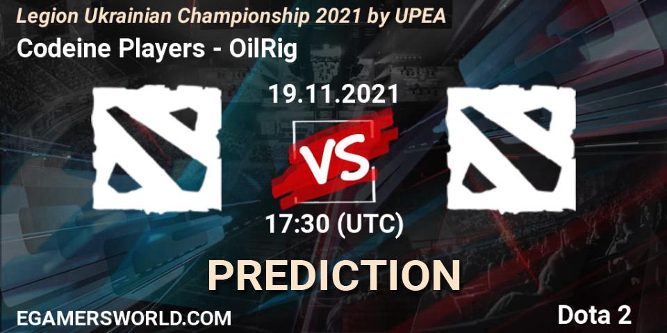 Codeine Players - OilRig: ennuste. 19.11.2021 at 16:51, Dota 2, Legion Ukrainian Championship 2021 by UPEA