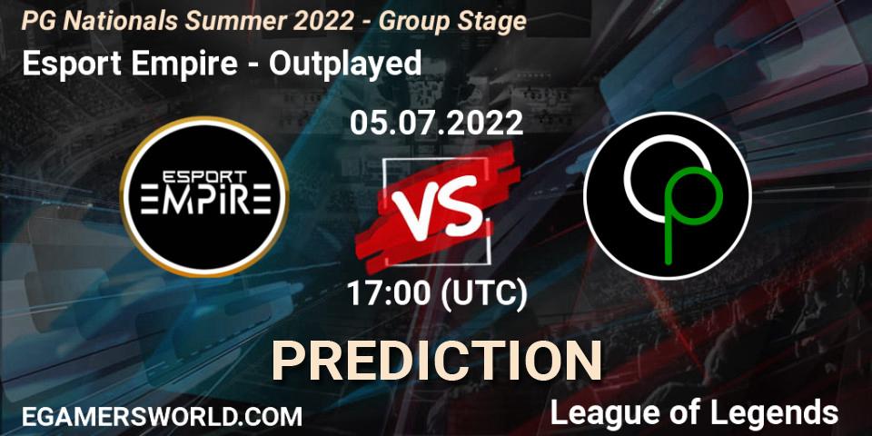 Esport Empire - Outplayed: ennuste. 05.07.2022 at 18:00, LoL, PG Nationals Summer 2022 - Group Stage