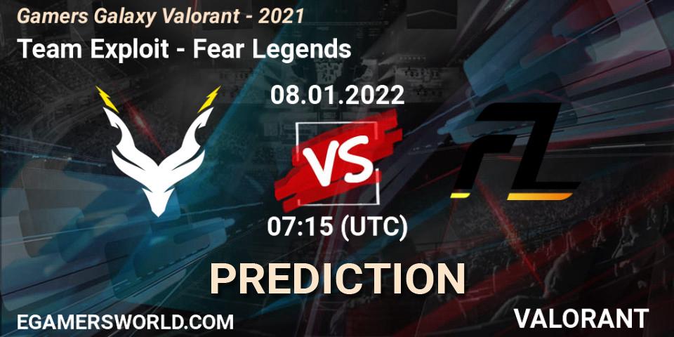 Team Exploit - Fear Legends: ennuste. 08.01.2022 at 07:15, VALORANT, Gamers Galaxy Valorant - 2021