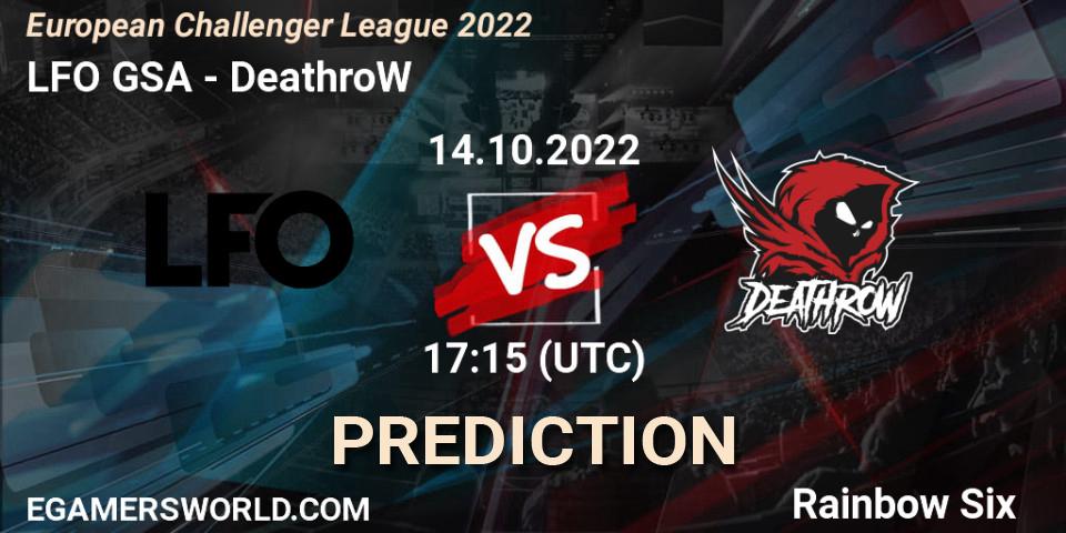 LFO GSA - DeathroW: ennuste. 14.10.2022 at 17:15, Rainbow Six, European Challenger League 2022