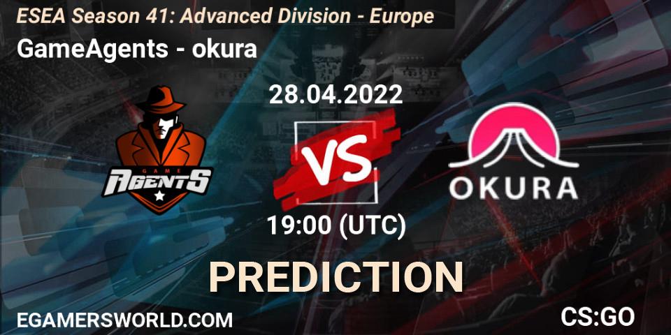 GameAgents - okura: ennuste. 28.04.2022 at 19:00, Counter-Strike (CS2), ESEA Season 41: Advanced Division - Europe