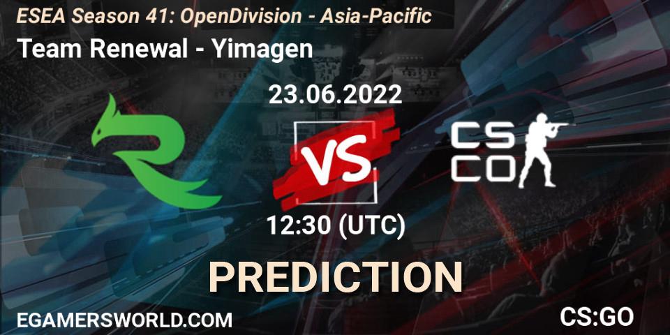 Team Renewal - Yimagen: ennuste. 23.06.2022 at 12:30, Counter-Strike (CS2), ESEA Season 41: Open Division - Asia-Pacific