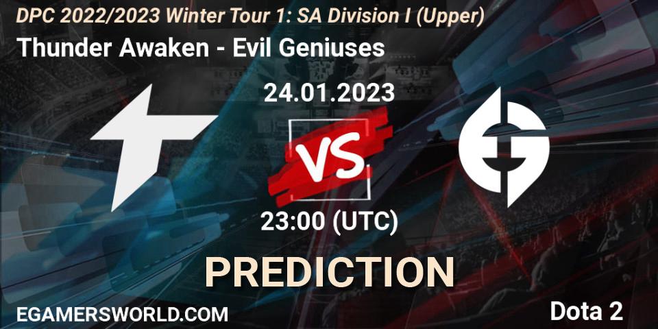 Thunder Awaken - Evil Geniuses: ennuste. 24.01.2023 at 20:30, Dota 2, DPC 2022/2023 Winter Tour 1: SA Division I (Upper) 