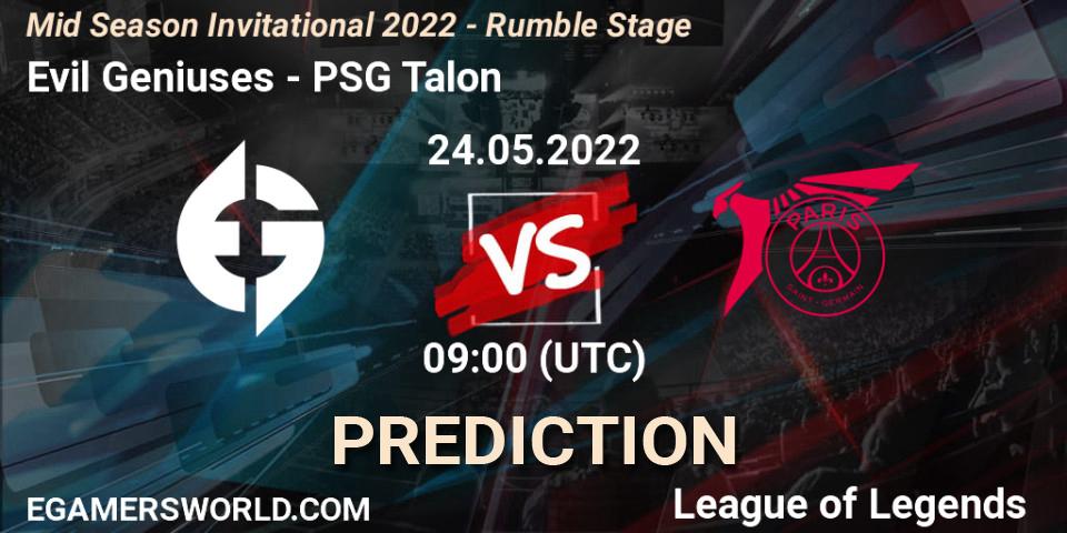 Evil Geniuses - PSG Talon: ennuste. 24.05.2022 at 06:55, LoL, Mid Season Invitational 2022 - Rumble Stage