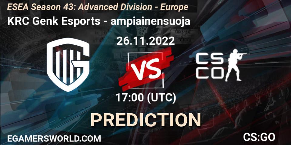 KRC Genk Esports - ampiainensuoja: ennuste. 26.11.22, CS2 (CS:GO), ESEA Season 43: Advanced Division - Europe
