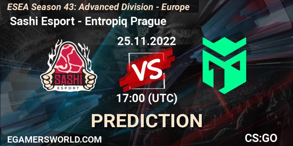  Sashi Esport - Entropiq Prague: ennuste. 25.11.2022 at 17:00, Counter-Strike (CS2), ESEA Season 43: Advanced Division - Europe