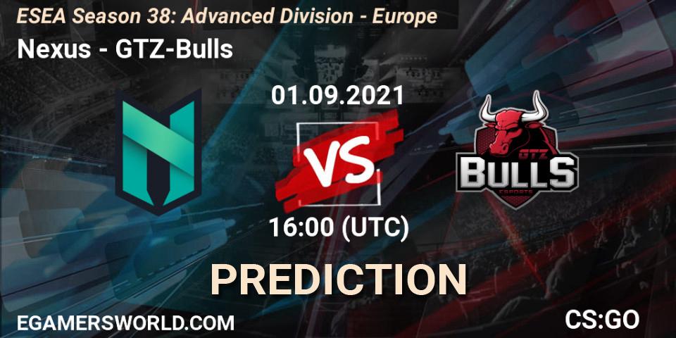 Nexus - GTZ-Bulls: ennuste. 01.09.2021 at 16:00, Counter-Strike (CS2), ESEA Season 38: Advanced Division - Europe