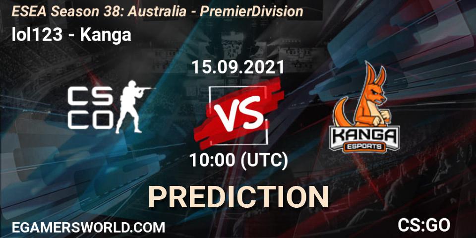 lol123 - Kanga: ennuste. 27.09.21, CS2 (CS:GO), ESEA Season 38: Australia - Premier Division