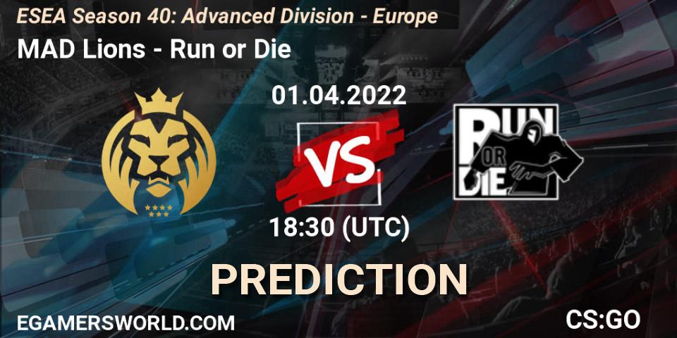 MAD Lions - Run or Die: ennuste. 01.04.22, CS2 (CS:GO), ESEA Season 40: Advanced Division - Europe