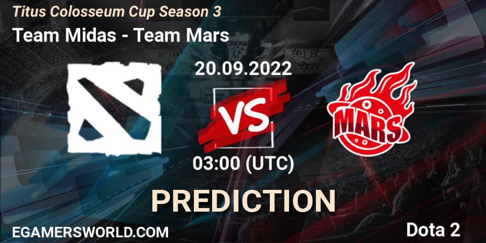 Team Midas - Team Mars: ennuste. 20.09.2022 at 03:12, Dota 2, Titus Colosseum Cup Season 3
