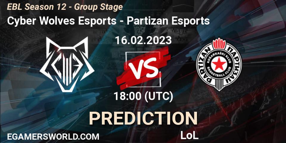 Cyber Wolves Esports - Partizan Esports: ennuste. 16.02.23, LoL, EBL Season 12 - Group Stage