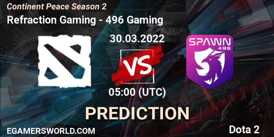 Refraction Gaming - 496 Gaming: ennuste. 31.03.2022 at 05:09, Dota 2, Continent Peace Season 2 