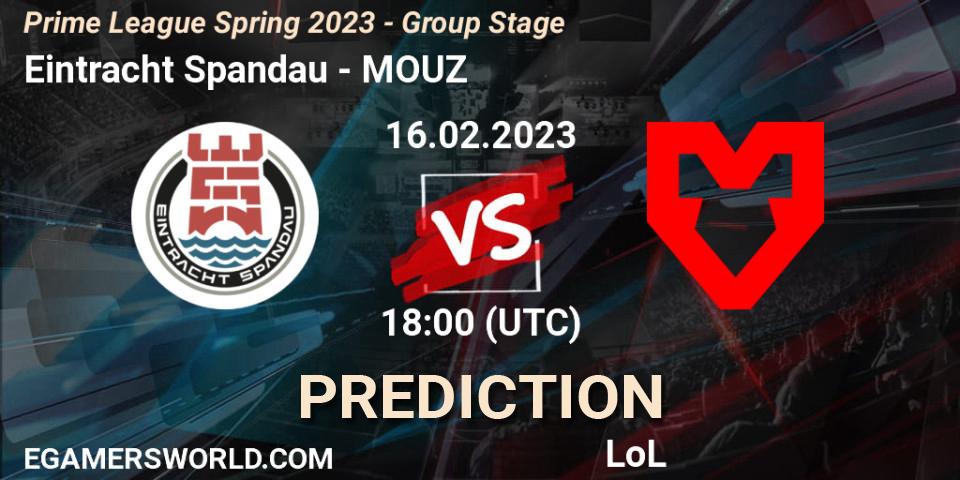 Eintracht Spandau - MOUZ: ennuste. 16.02.2023 at 19:00, LoL, Prime League Spring 2023 - Group Stage
