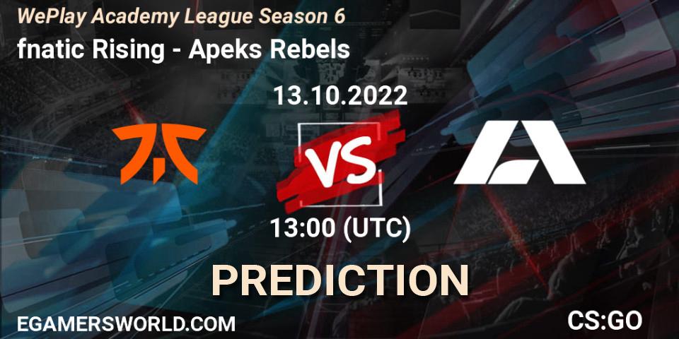 fnatic Rising - Apeks Rebels: ennuste. 13.10.22, CS2 (CS:GO), WePlay Academy League Season 6