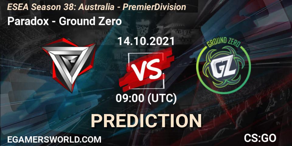 Paradox - Ground Zero: ennuste. 14.10.21, CS2 (CS:GO), ESEA Season 38: Australia - Premier Division