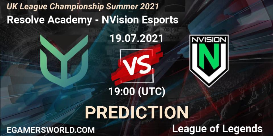 Resolve Academy - NVision Esports: ennuste. 19.07.2021 at 19:00, LoL, UK League Championship Summer 2021