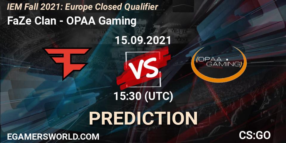 FaZe Clan - OPAA Gaming: ennuste. 15.09.2021 at 15:30, Counter-Strike (CS2), IEM Fall 2021: Europe Closed Qualifier