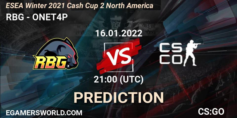 RBG - ONET4P: ennuste. 16.01.22, CS2 (CS:GO), ESEA Winter 2021 Cash Cup 2 North America